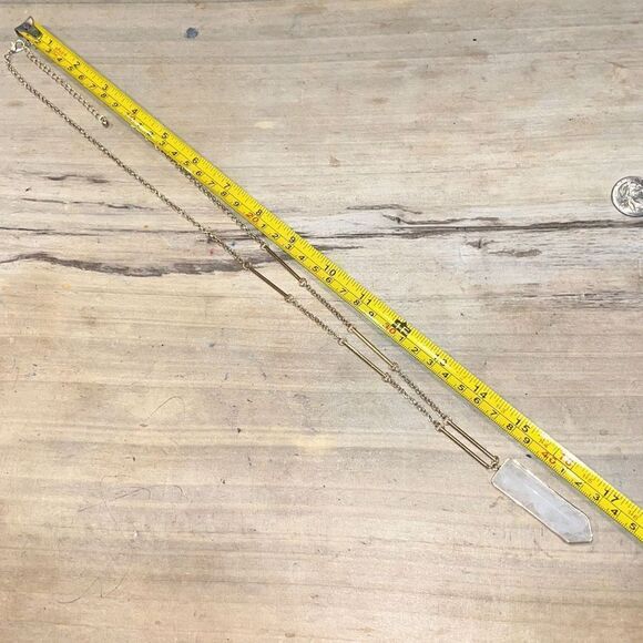 Natural Quartz Crystal Encased In Gold Tone With A Bar Chain - Picture 5 of 7